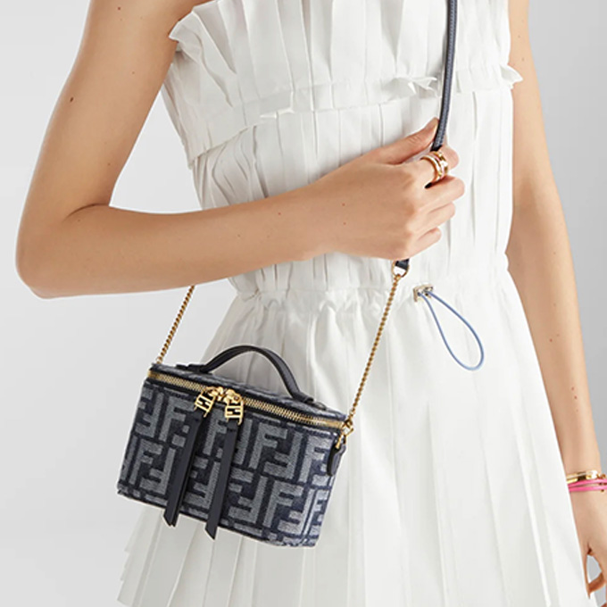fendi vanity ff jacquard mini box cosmetic handbag